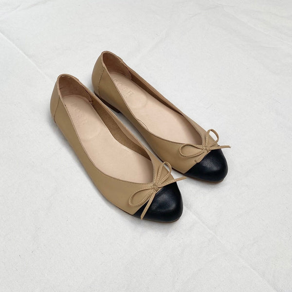 Erin Beige / Black in Genuine Leather (Pre-Order) – Posh Pocket Shoes